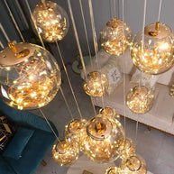 Sparkling Globes Staircase Chandelier – Modern Pendant Light Fixture-MinimalisticDecor.com