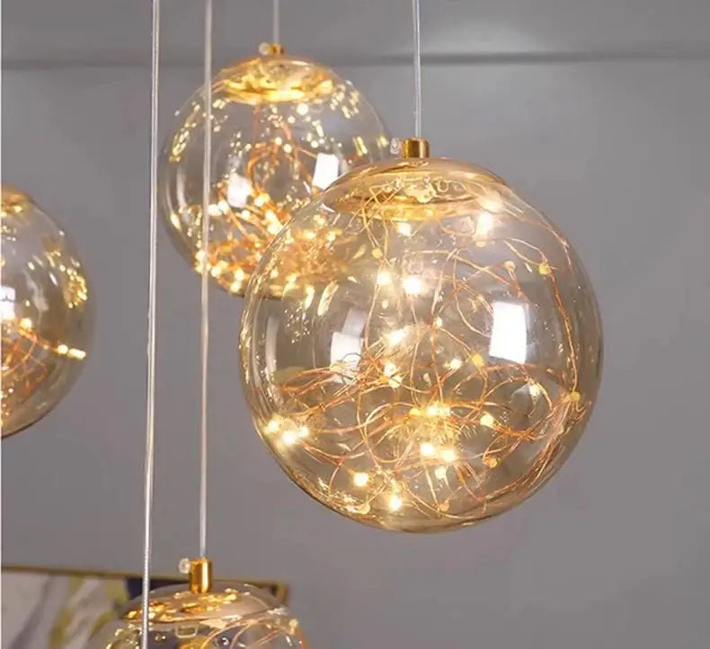 Sparkling Globes Staircase Chandelier – Modern Pendant Light Fixture-MinimalisticDecor.com