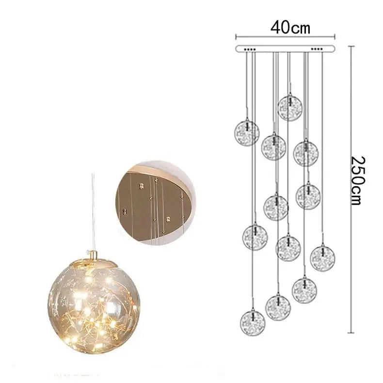Sparkling Globes Staircase Chandelier – Modern Pendant Light Fixture-MinimalisticDecor.com