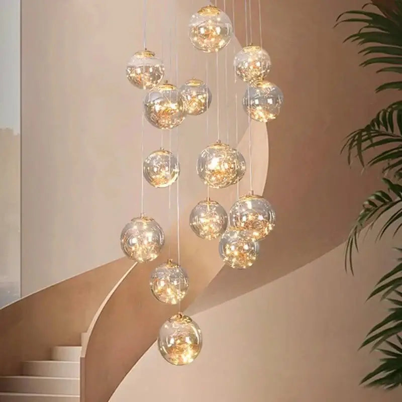 Sparkling Globes Staircase Chandelier – Modern Pendant Light Fixture-MinimalisticDecor.com