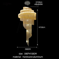 Spiral Chains Chandelier – Large LED Pendant Light for Staircases and High Ceilings-MinimalisticDecor.com