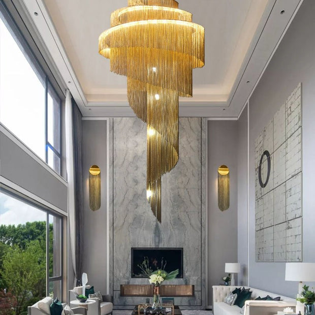 Spiral Chains Chandelier – Large LED Pendant Light for Staircases and High Ceilings-MinimalisticDecor.com