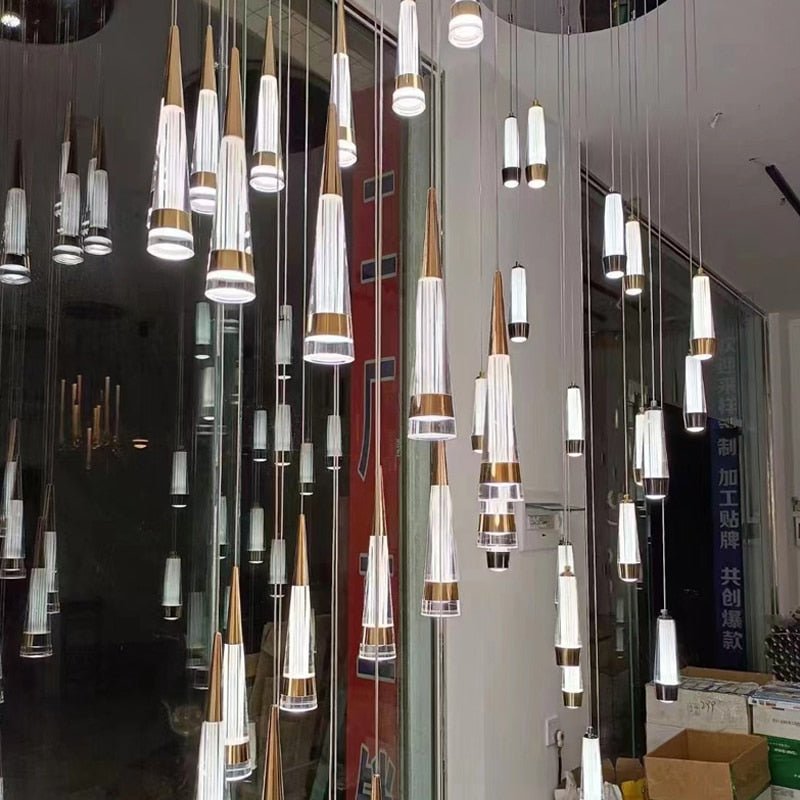 Spiral Cones Staircase Chandelier – Electroplated Aluminum LED Pendant Light-MinimalisticDecor.com