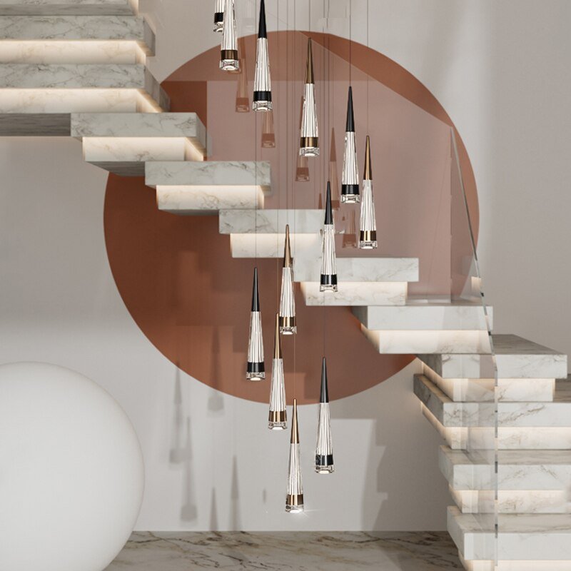 Spiral Cones Staircase Chandelier – Electroplated Aluminum LED Pendant Light-MinimalisticDecor.com