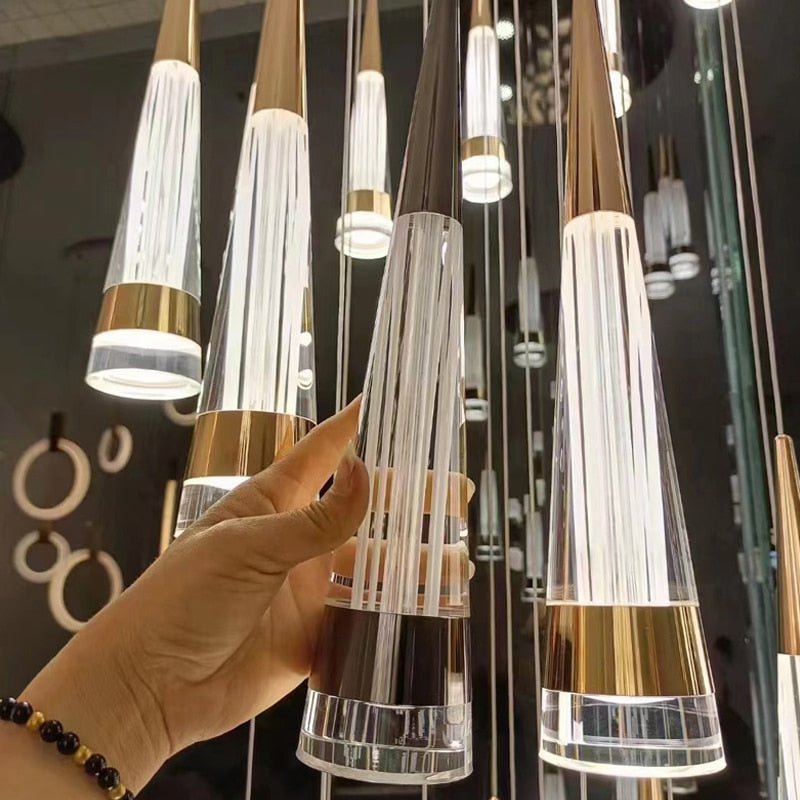 Spiral Cones Staircase Chandelier – Electroplated Aluminum LED Pendant Light-MinimalisticDecor.com