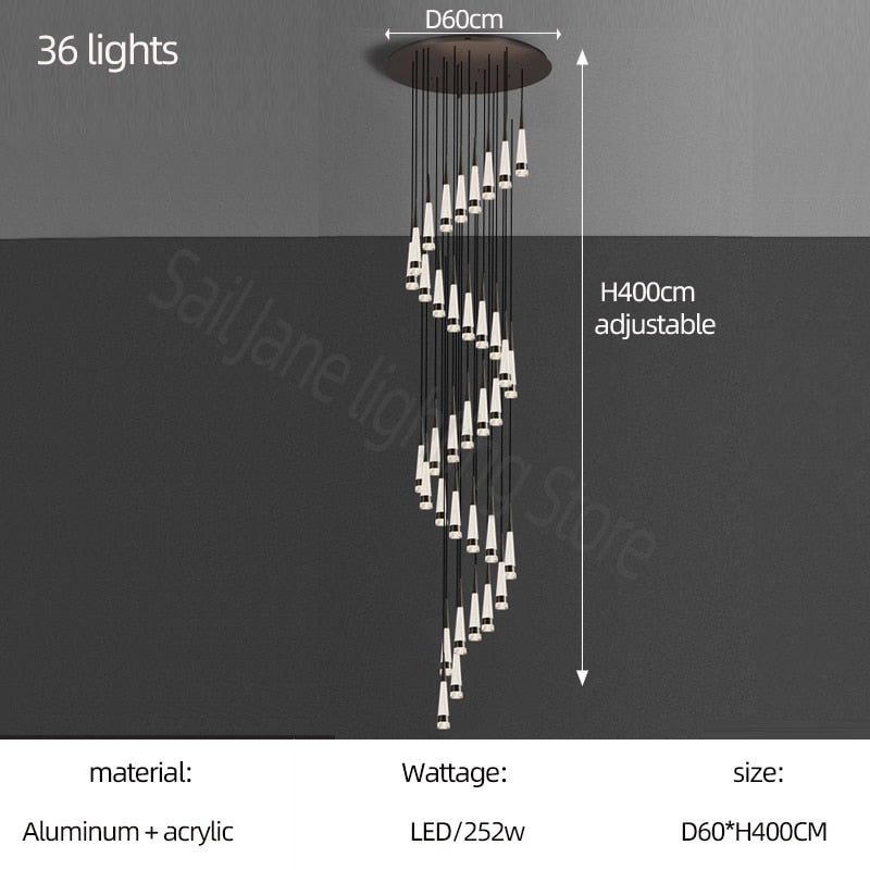 Spiral Cones Staircase Chandelier – Electroplated Aluminum LED Pendant Light-MinimalisticDecor.com