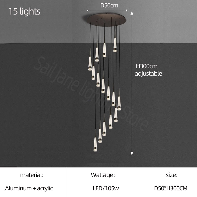 Spiral Cones Staircase Chandelier – Electroplated Aluminum LED Pendant Light-MinimalisticDecor.com
