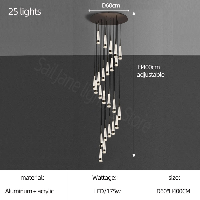 Spiral Cones Staircase Chandelier – Electroplated Aluminum LED Pendant Light-MinimalisticDecor.com