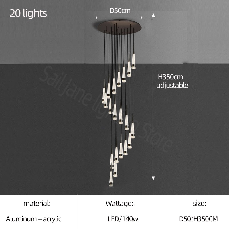 Spiral Cones Staircase Chandelier – Electroplated Aluminum LED Pendant Light-MinimalisticDecor.com