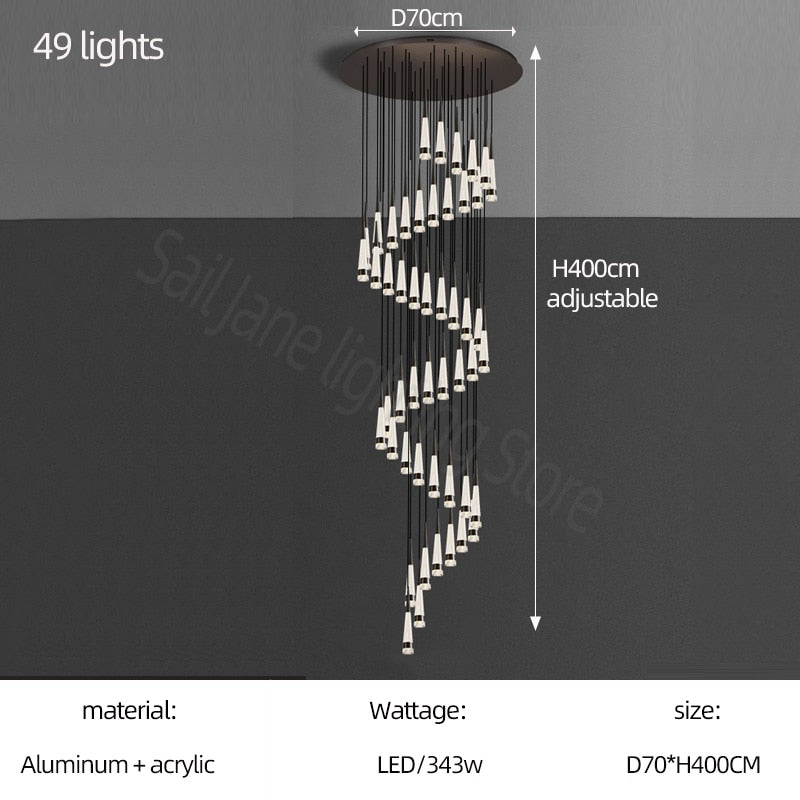 Spiral Cones Staircase Chandelier – Electroplated Aluminum LED Pendant Light-MinimalisticDecor.com