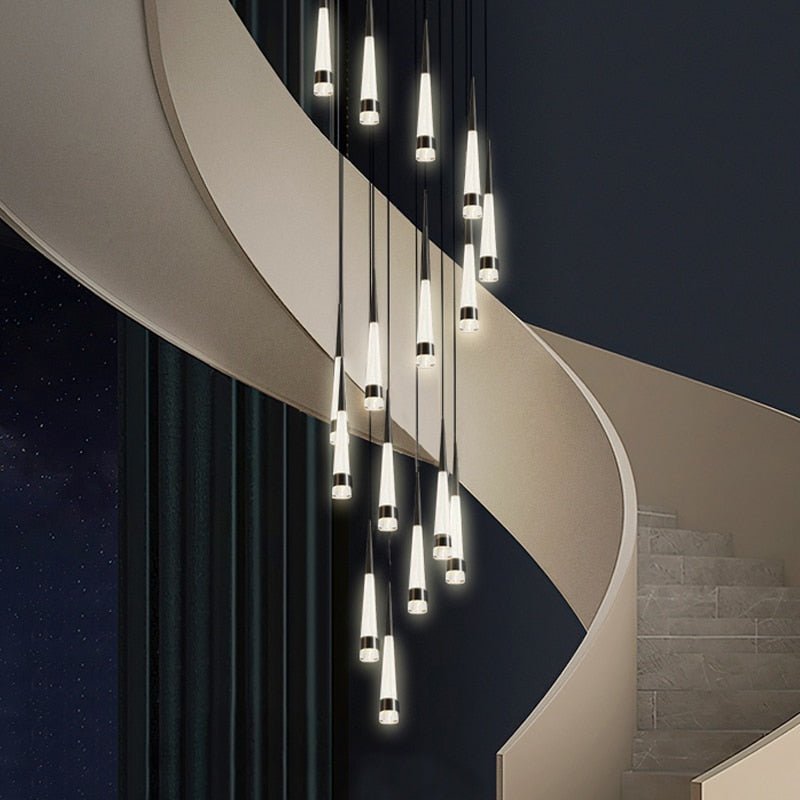 Spiral Cones Staircase Chandelier – Electroplated Aluminum LED Pendant Light-MinimalisticDecor.com