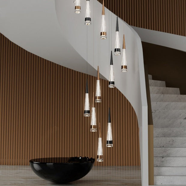 Spiral Cones Staircase Chandelier – Electroplated Aluminum LED Pendant Light-MinimalisticDecor.com