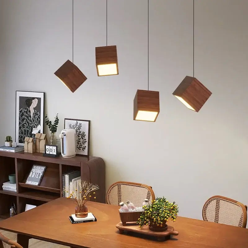 Square Wood Pendant Light – Bamboo &amp; Wooden Hanging Chandelier-MinimalisticDecor.com
