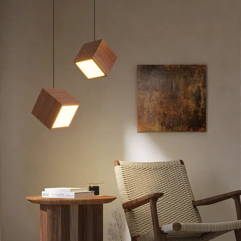 Square Wood Pendant Light – Bamboo &amp; Wooden Hanging Chandelier-MinimalisticDecor.com