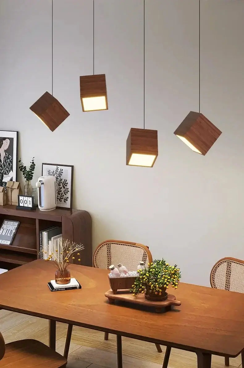 Square Wood Pendant Light – Bamboo &amp; Wooden Hanging Chandelier-MinimalisticDecor.com