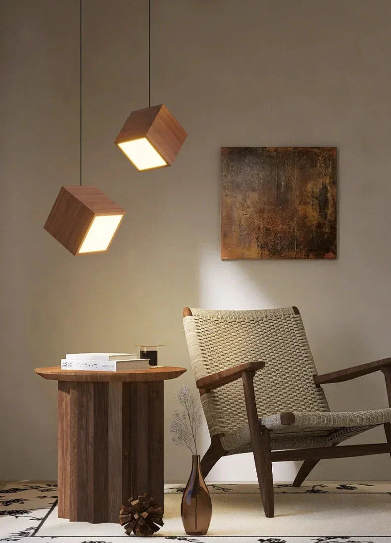 Square Wood Pendant Light – Bamboo &amp; Wooden Hanging Chandelier-MinimalisticDecor.com