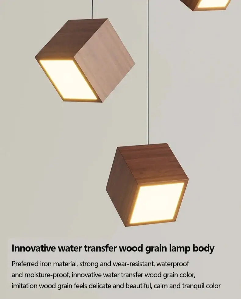Square Wood Pendant Light – Bamboo &amp; Wooden Hanging Chandelier-MinimalisticDecor.com
