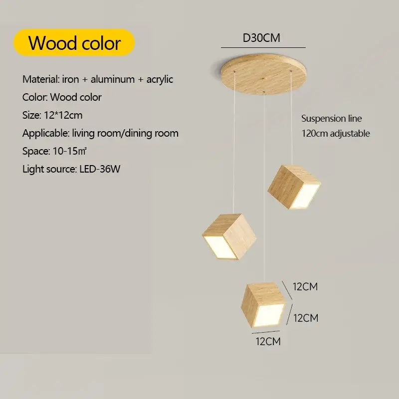 Square Wood Pendant Light – Bamboo &amp; Wooden Hanging Chandelier-MinimalisticDecor.com