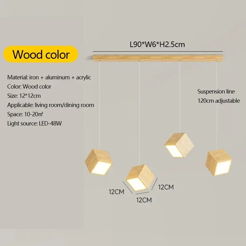 Square Wood Pendant Light – Bamboo &amp; Wooden Hanging Chandelier-MinimalisticDecor.com