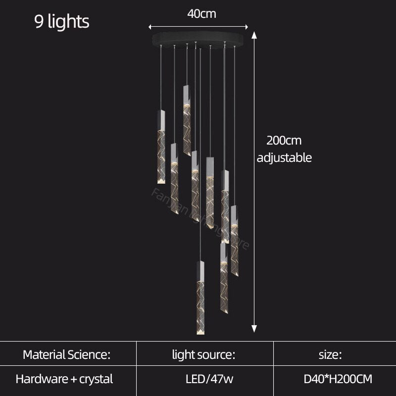 Staircase Crystal Tubes Chandelier Light – Elegant Interiors-MinimalisticDecor.com
