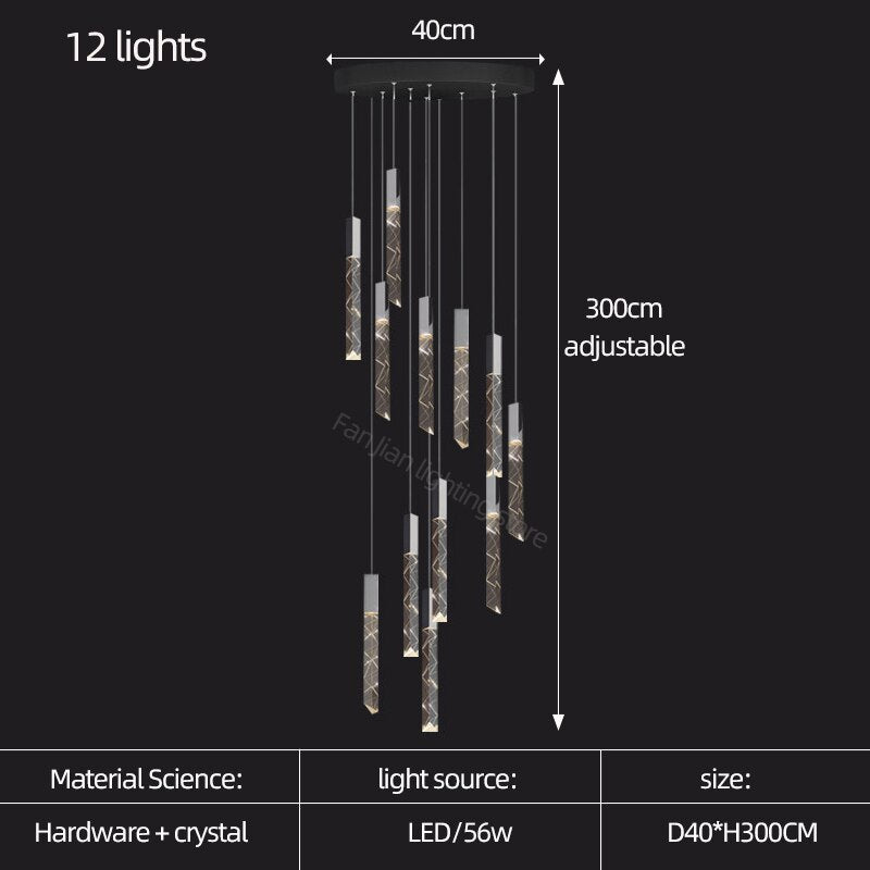 Staircase Crystal Tubes Chandelier Light – Elegant Interiors-MinimalisticDecor.com