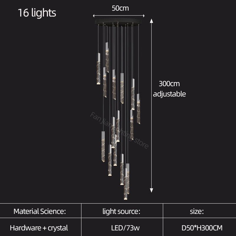 Staircase Crystal Tubes Chandelier Light – Elegant Interiors-MinimalisticDecor.com