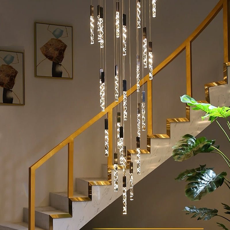 Staircase Crystal Tubes Chandelier Light – Elegant Interiors-MinimalisticDecor.com