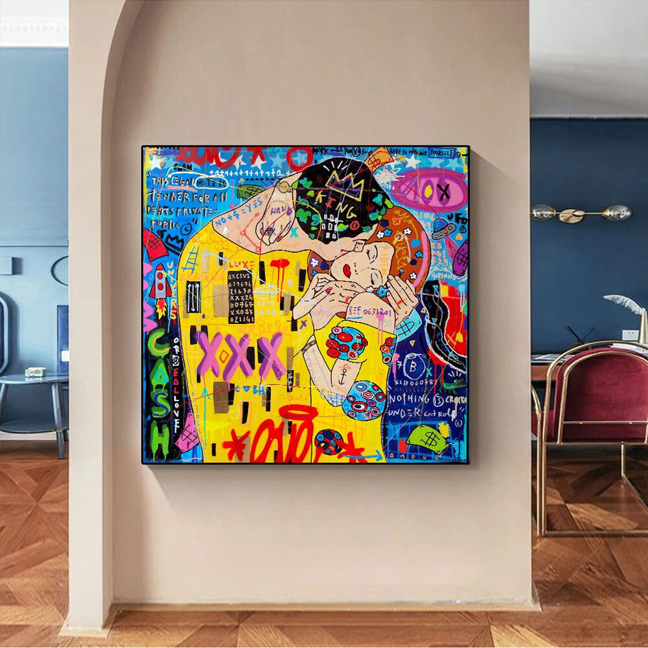 Street Graffiti The Kiss Art Reproduction Canvas Print-MinimalisticDecor.com