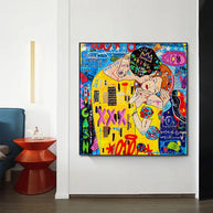 Street Graffiti The Kiss Art Reproduction Canvas Print-MinimalisticDecor.com