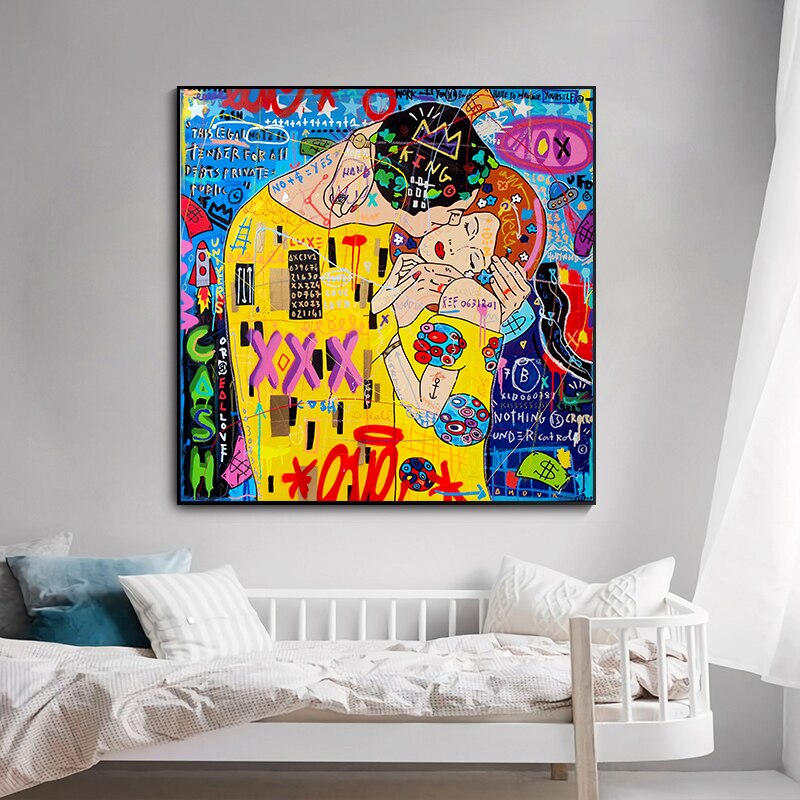 Street Graffiti The Kiss Art Reproduction Canvas Print-MinimalisticDecor.com