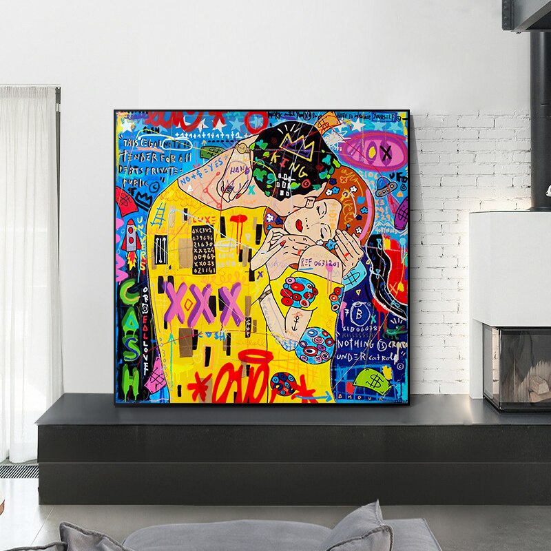 Street Graffiti The Kiss Art Reproduction Canvas Print-MinimalisticDecor.com