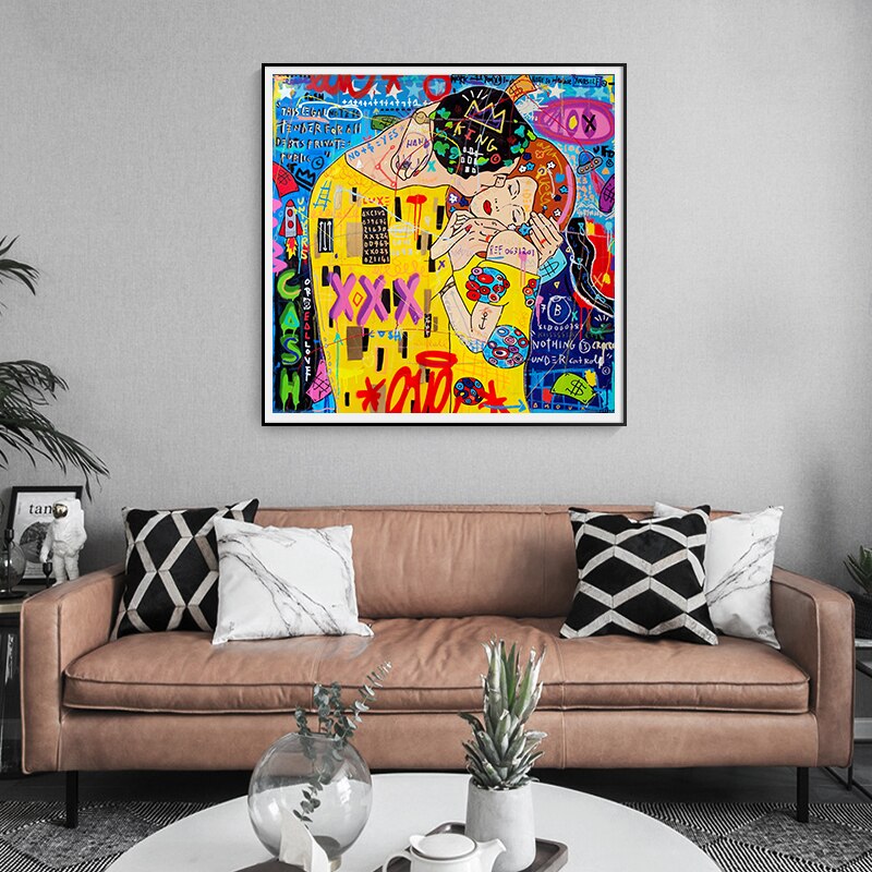 Street Graffiti The Kiss Art Reproduction Canvas Print-MinimalisticDecor.com