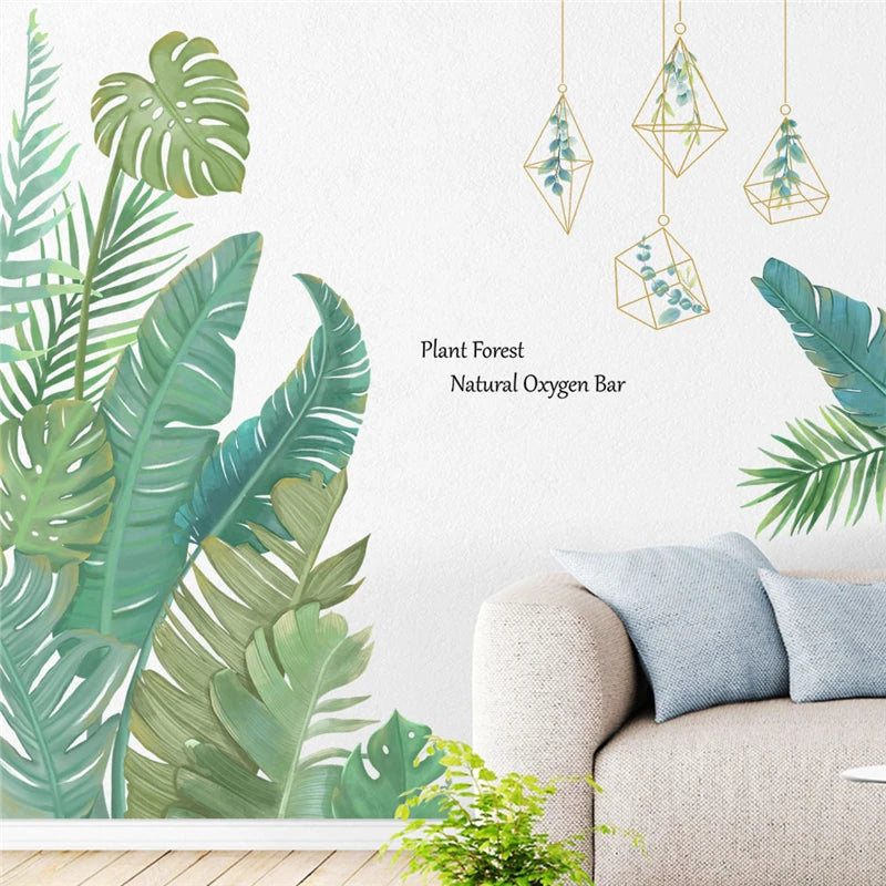 Vivid Tropical Green Leaf Wall Sticker – Removable PVC Wall Decal-MinimalisticDecor