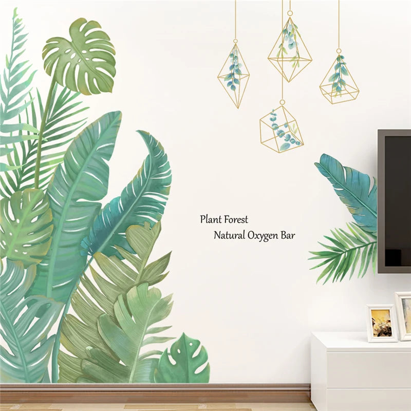 Vivid Tropical Green Leaf Wall Sticker – Removable PVC Wall Decal-MinimalisticDecor