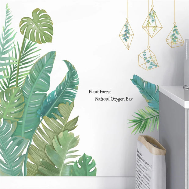 Vivid Tropical Green Leaf Wall Sticker – Removable PVC Wall Decal-MinimalisticDecor