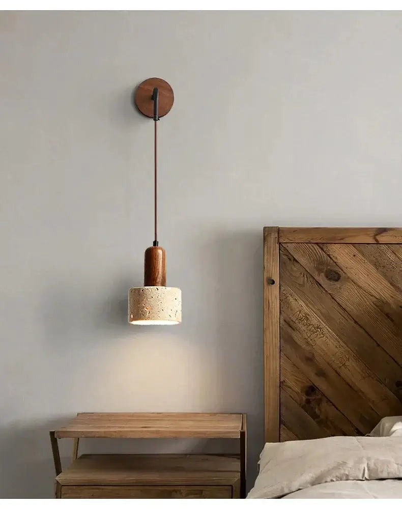 Wabi-Sabi Natural Stone Hanging Wall Light – Downward Iron-MinimalisticDecor.com