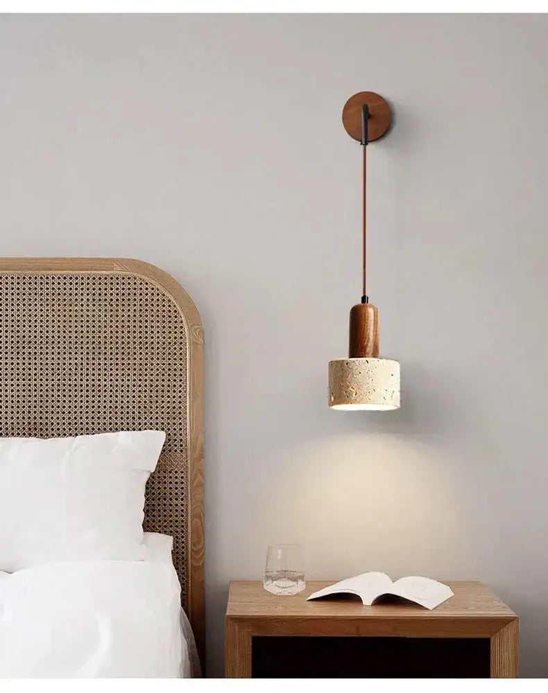 Wabi-Sabi Natural Stone Hanging Wall Light – Downward Iron-MinimalisticDecor.com