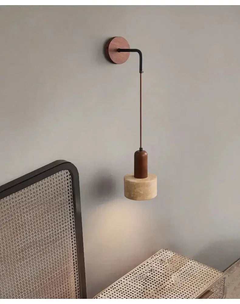 Wabi-Sabi Natural Stone Hanging Wall Light – Downward Iron-MinimalisticDecor.com