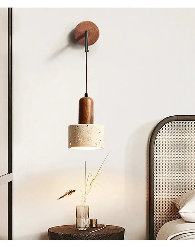Wabi-Sabi Natural Stone Hanging Wall Light – Downward Iron-MinimalisticDecor.com