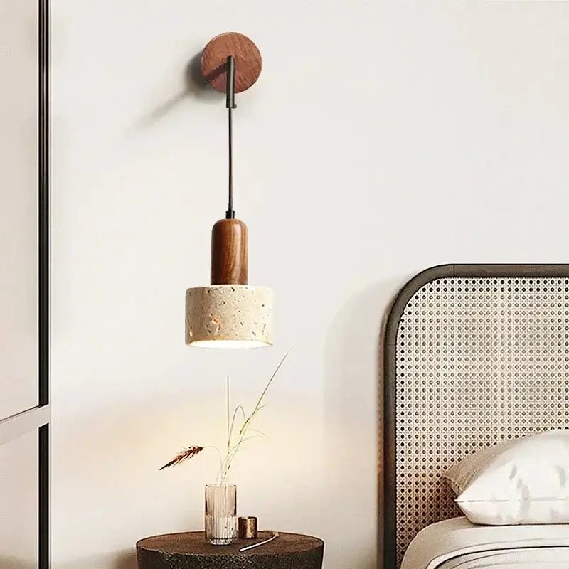Wabi-Sabi Natural Stone Hanging Wall Light – Downward Iron-MinimalisticDecor.com