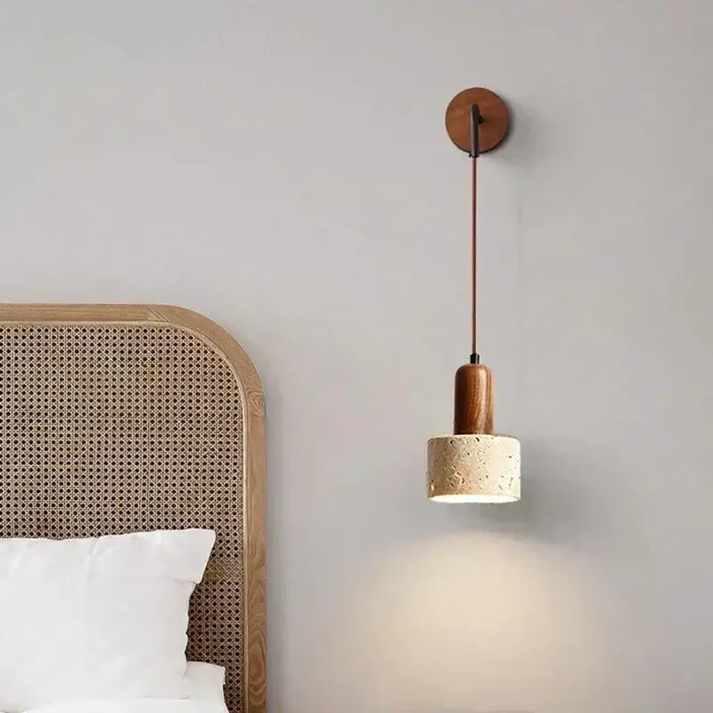 Wabi-Sabi Natural Stone Hanging Wall Light – Downward Iron-MinimalisticDecor.com