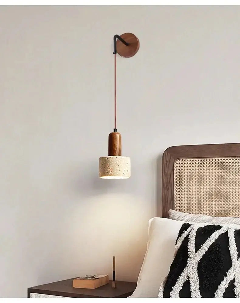Wabi-Sabi Natural Stone Hanging Wall Light – Downward Iron-MinimalisticDecor.com