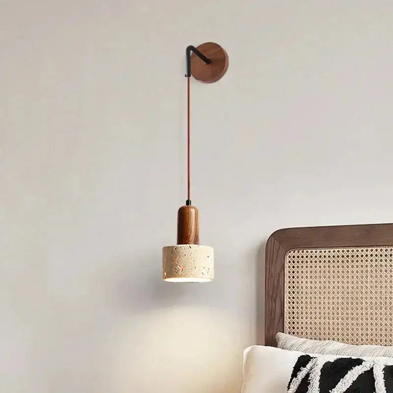 Wabi-Sabi Natural Stone Hanging Wall Light – Downward Iron-MinimalisticDecor.com