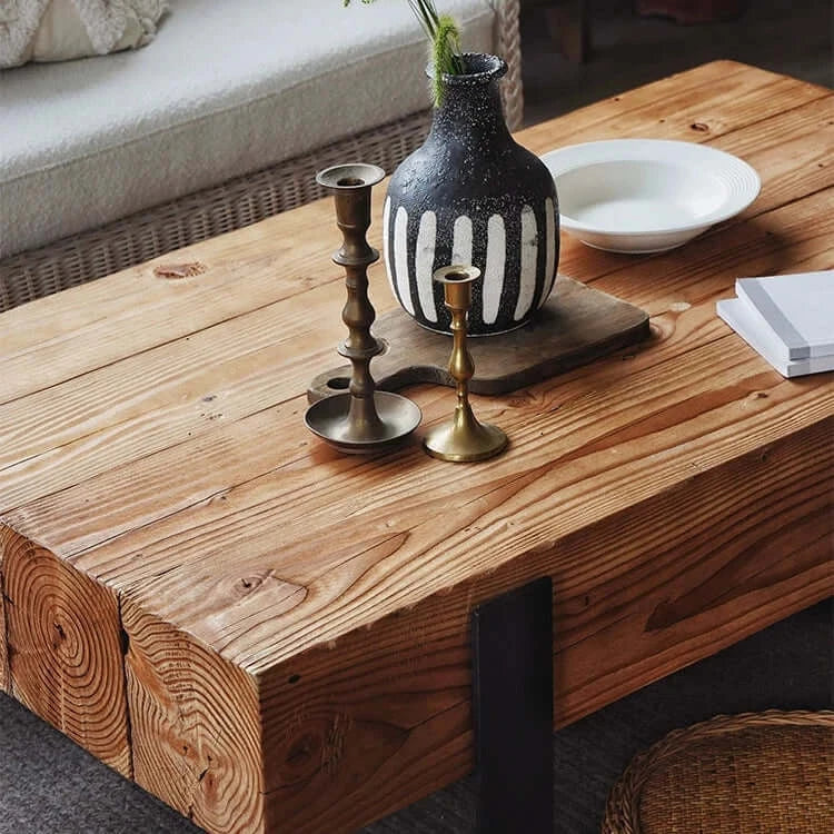 Wabi-Sabi Solid Wood Coffee Table – Minimalist Pine Design-MinimalisticDecor.com