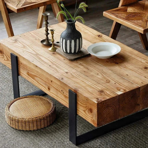 Wabi-Sabi Solid Wood Coffee Table – Minimalist Pine Design-MinimalisticDecor.com