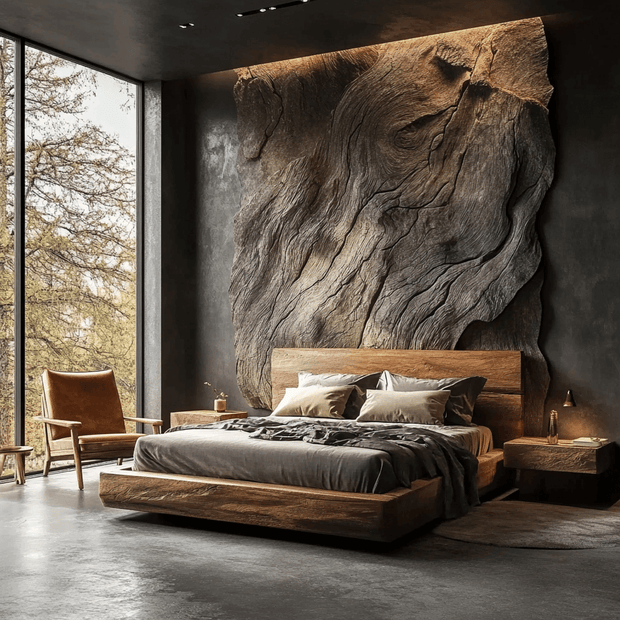 Wabi-Sabi Style Solid Camphor Wood Bed Frame – Handcrafted Minimalist Design-MinimalisticDecor.com