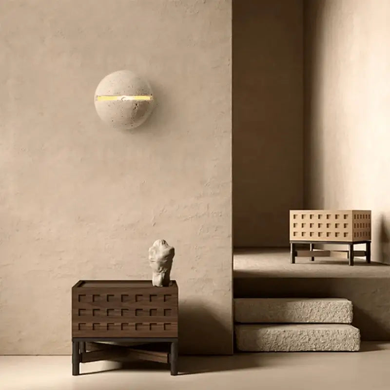 Wabi-Sabi Travertine LED Wall Light – Natural Stone Wall Sconce-MinimalisticDecor.com