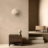 Wabi-Sabi Travertine LED Wall Light – Natural Stone Wall Sconce-MinimalisticDecor.com