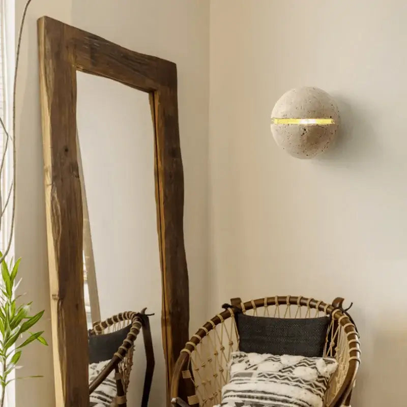 Wabi-Sabi Travertine LED Wall Light – Natural Stone Wall Sconce-MinimalisticDecor.com