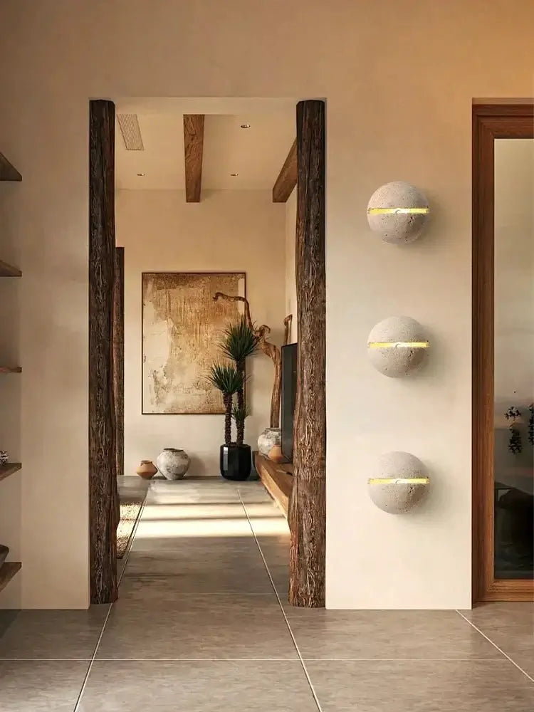 Wabi-Sabi Travertine LED Wall Light – Natural Stone Wall Sconce-MinimalisticDecor.com